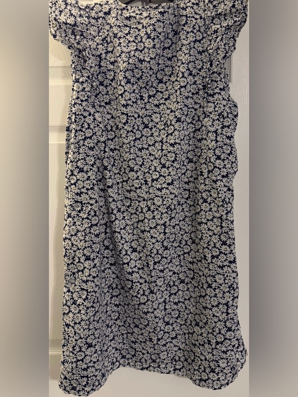 J.Crew Flutter Sleeve, Daisy Print, tie front, Navy Cotton, lined Dress. Sz20 - Picture 2 of 7
